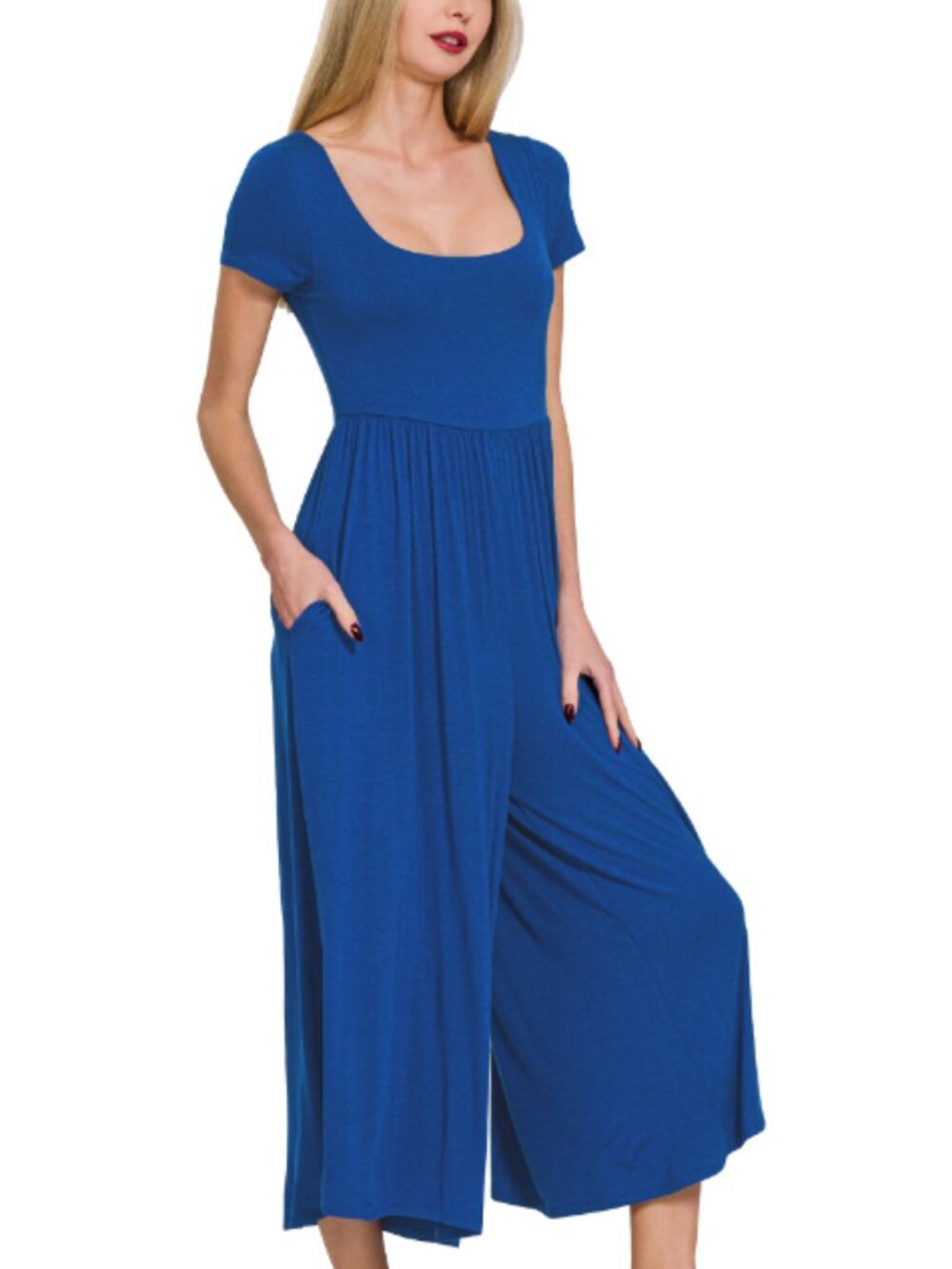 146. NWT Zenana Double layered short sleeve jumpsuits in light navy